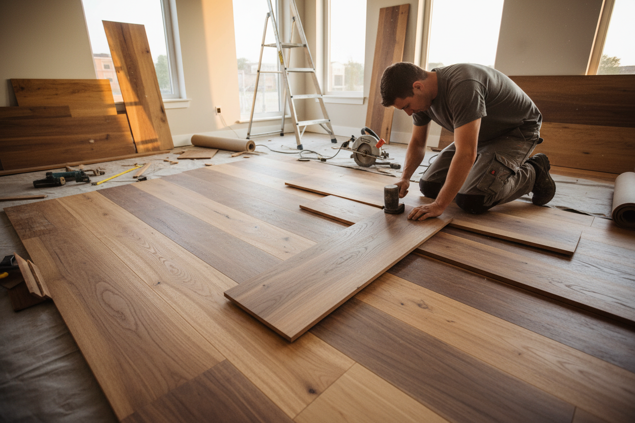 Wooden flooring installation